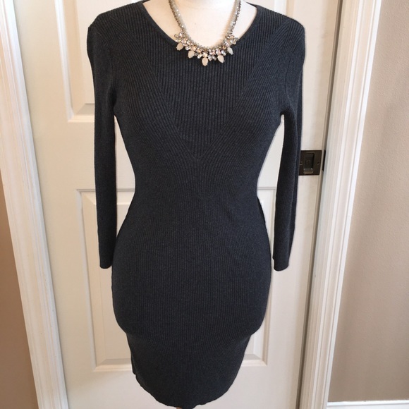 Figure flattering grey rib knit dress, M - Picture 2 of 5